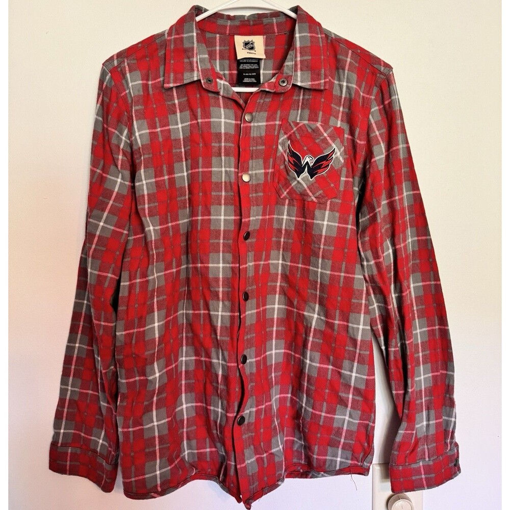 Youth NHL‎ Washington Capitals Red Plaid Flannel Shirt Snap Button Long Sleeve